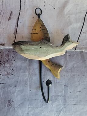 Rustic Fish Hook Wood Metal Nautical Entryway Beach Cabin Decor 6.5 Inches